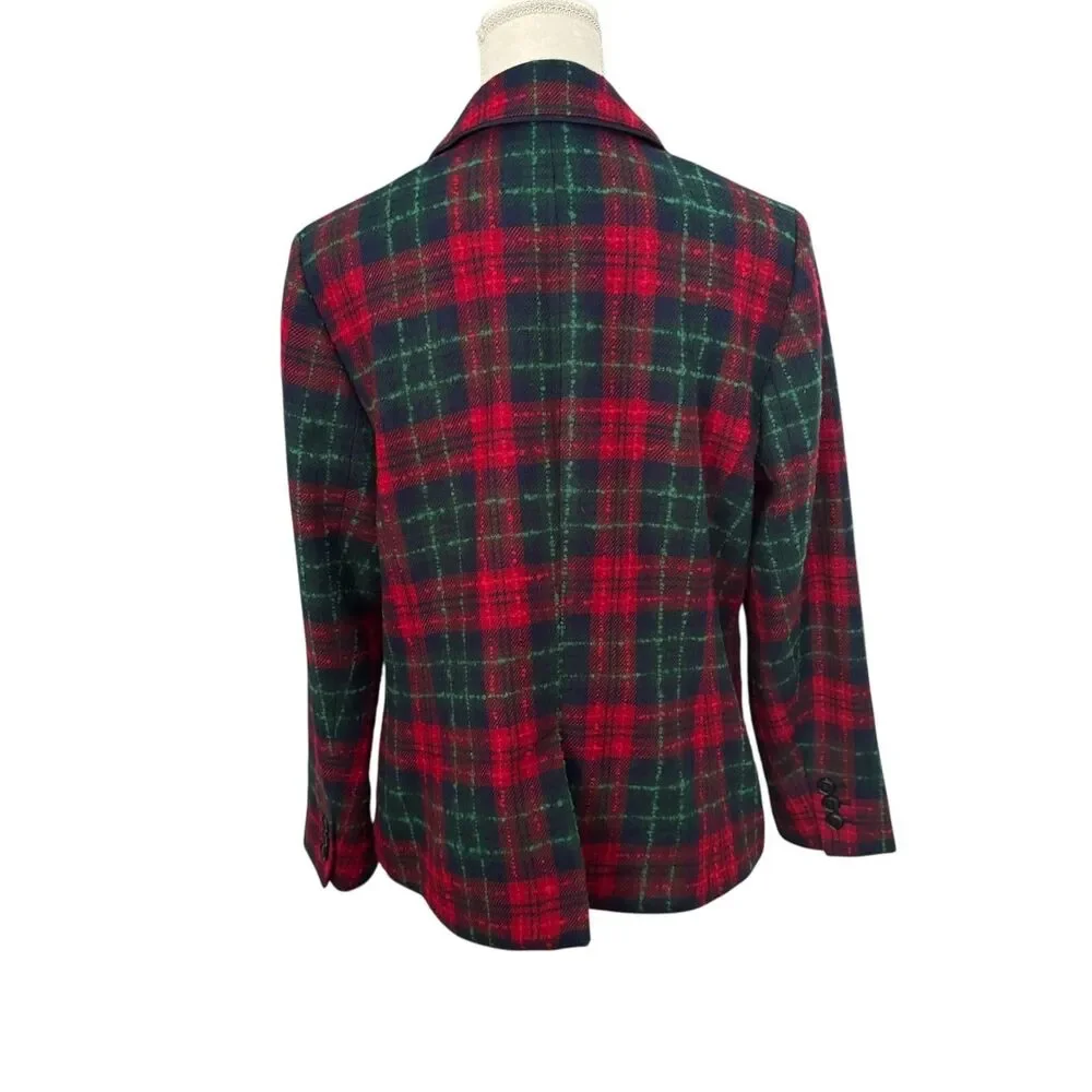 Talbots Blazer Womens 14 Red‎ Wool Plaid Aberdeen Dog Print Lined Holiday $169